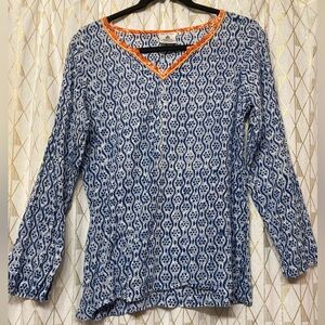 Blue and White Artsy Women's Top